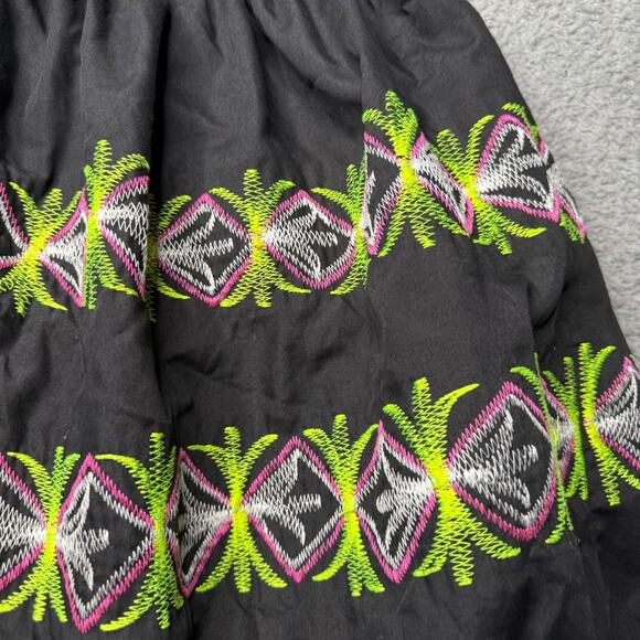 Vintage Hawaiian Hula Skirt Womens Medium Black Embroidered Flower Stretch Waist - Picture 8 of 8